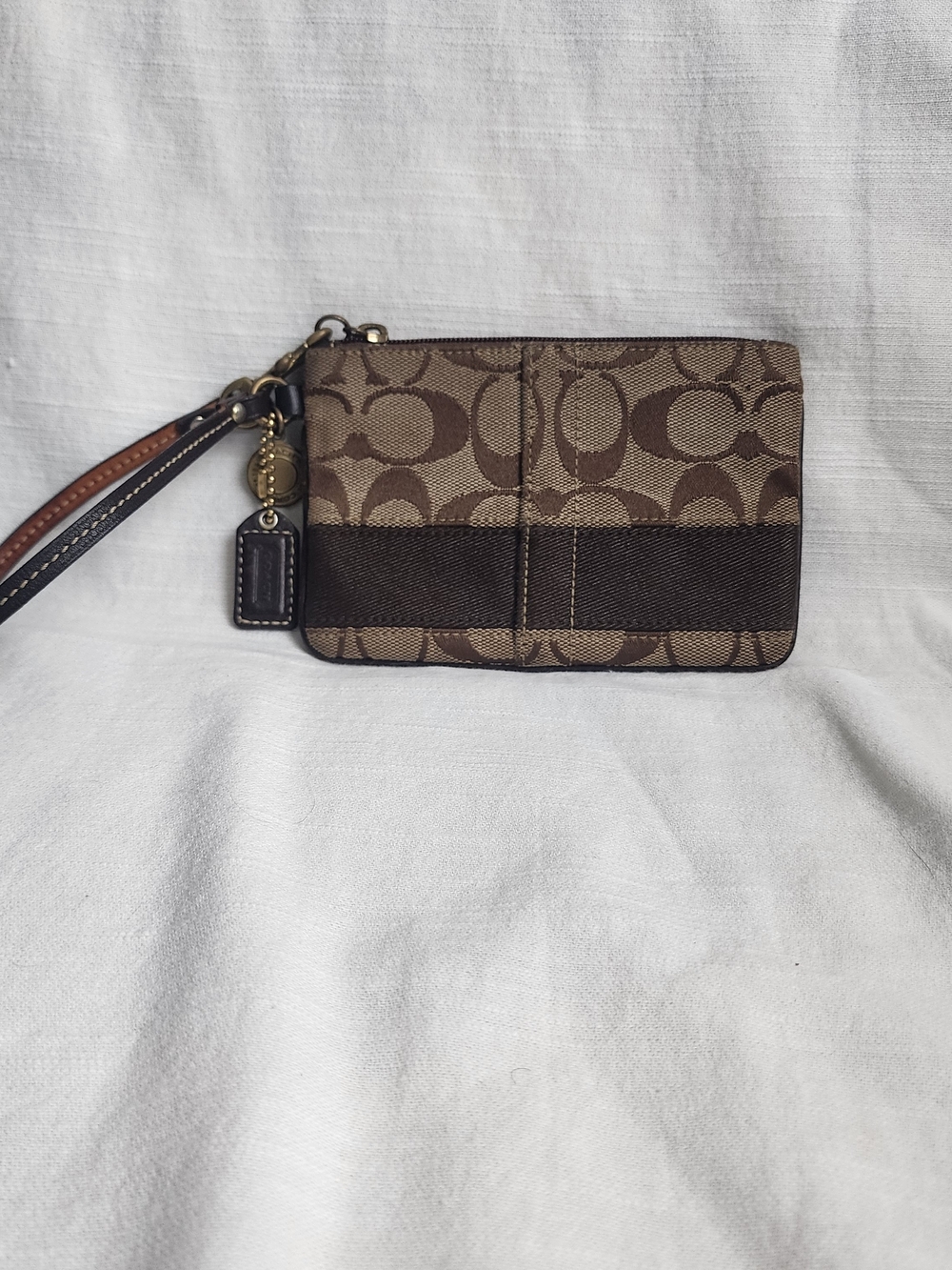 Coach Signature Canvas Wristlet in Brown